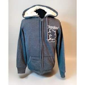 Disneyland Parks Hoodie Sweatshirt Gray Sherpa Full Zip Mickey Mouse Sz Small